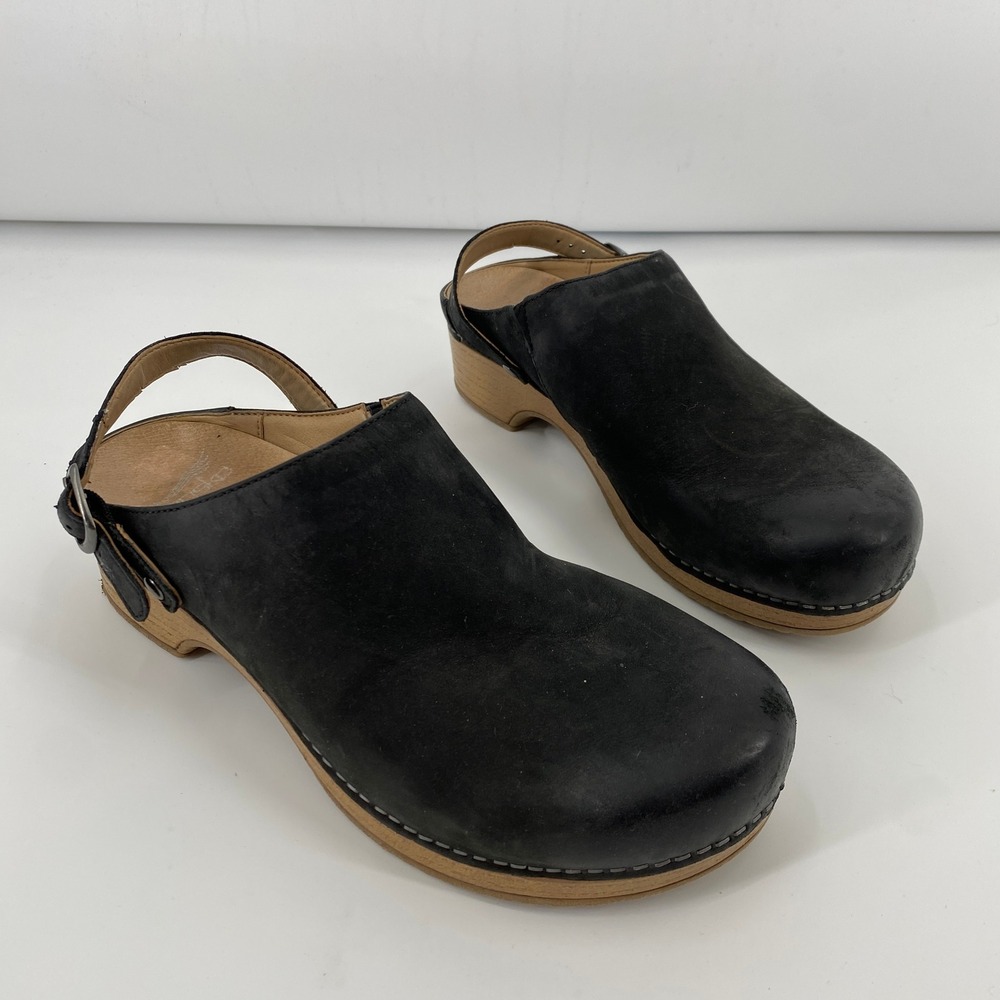 Dansko Clog Mules Womens 40 Black Leather Slingback Buckle Comfort Shoes - Picture 2 of 10